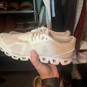 All white on cloud shoes